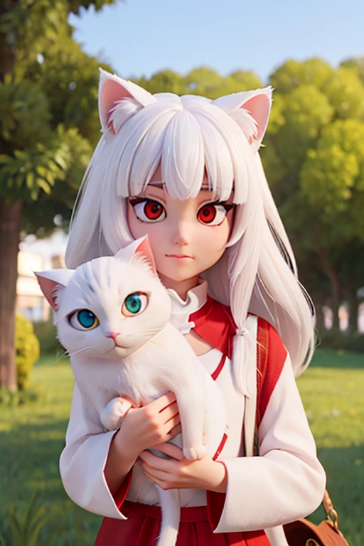 female、１８age、White Hair、Red eyes、Cat ear、Cat&#39;s paw、