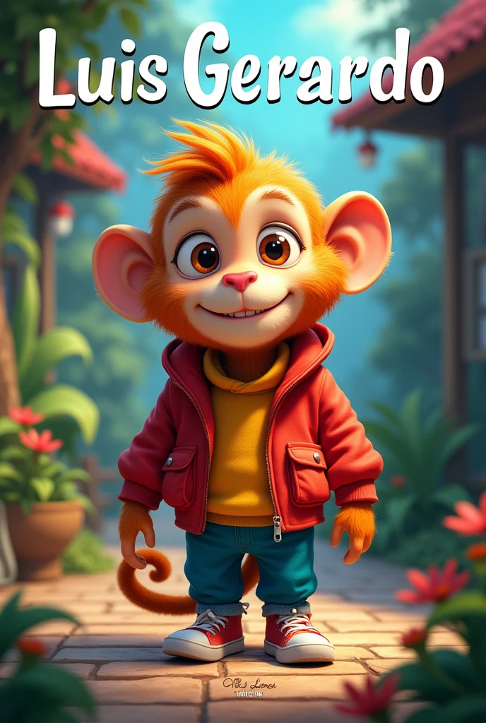 Create a flipbook cover Add Luis Gerardo's name to the cover (Write the name) at the top center of title.
adding a domestic or jungle animal that is animated with clothes but is not fictional and is colorful.