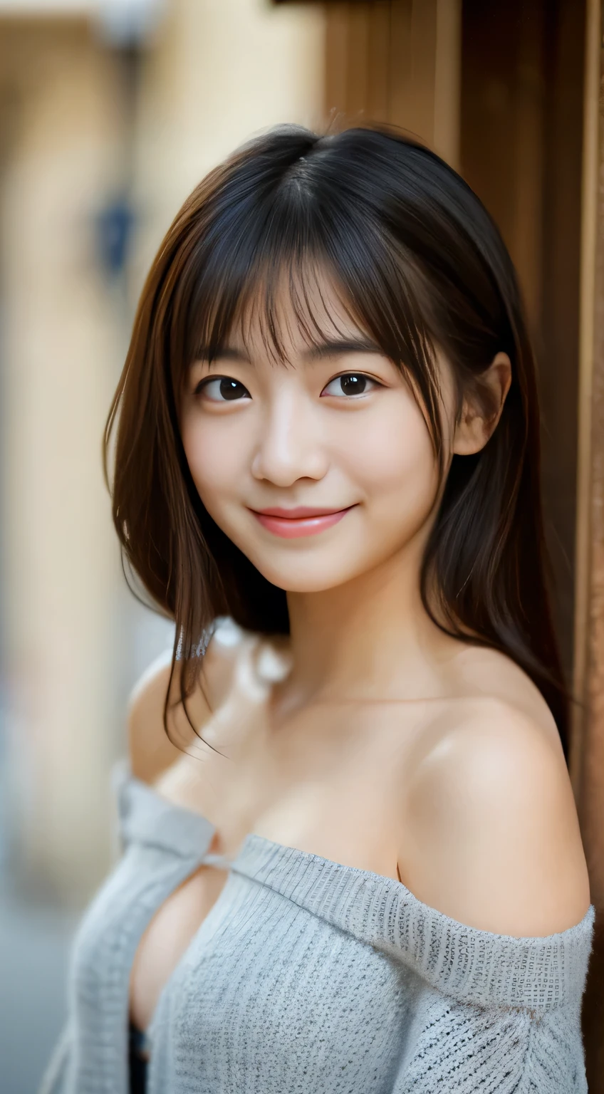 masterpiece,best quality,(Japanese girl),((Beautiful girl)),cleavage,(off shoulder:1.2),(perfect body beauty:1.2),(shy smile),From slightly above