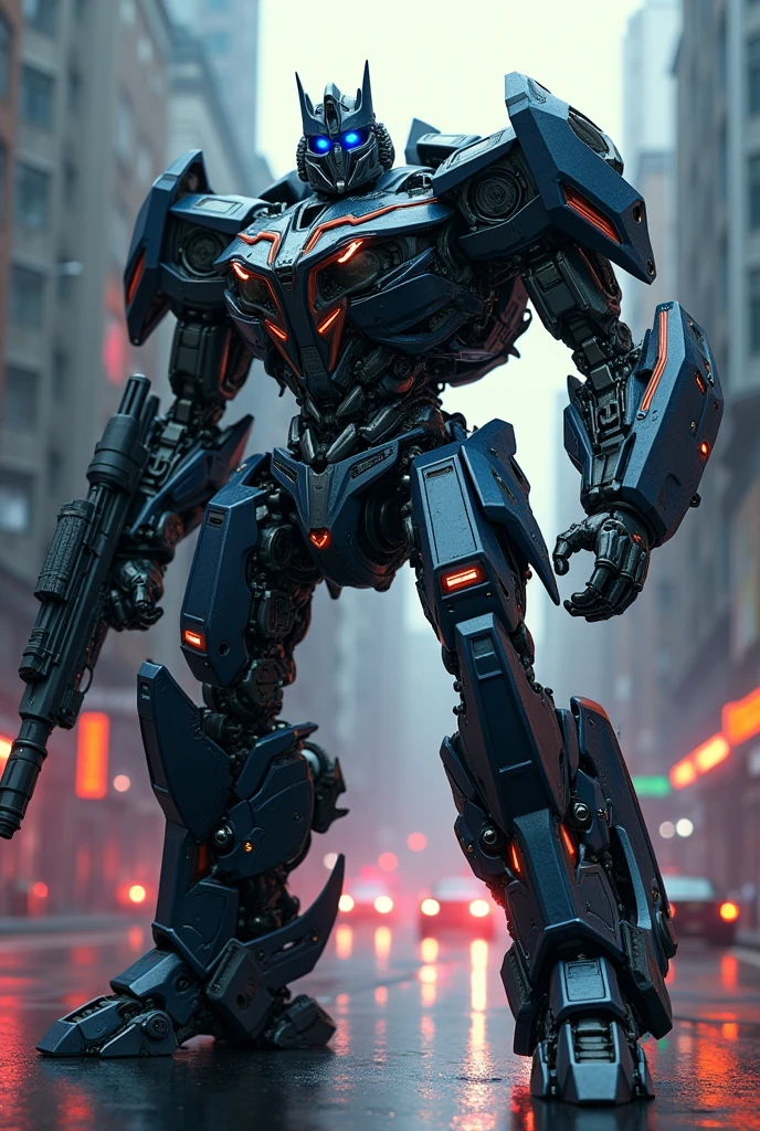 1 extremely detailed megatron decepticon robot. Organic form , highly detailed cybernetic mech, intricate biomechanical machinery, industrial metallic textures, complex sci-fi design, Megatron Nissan GT-R 35 striking pose, intense expression, glowing energy effects, dramatic cinematic lighting, epic dramatic composition, moody dark color palette, (best quality,4k,8k,highres,masterpiece:1.2),ultra-detailed,(realistic,photorealistic,photo-realistic:1.3. bazooka on hand. Police stripe. White black. Police sirens. Michael bay. Travis Scott