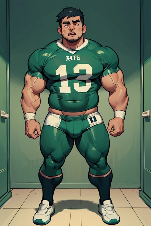 Danny Phantom, ghost, hypnosis, jock, conversion, locker room hallway, hyper muscles, jockstrap, bro, meathead, hypnotized, brainwashed, brainwashing, big dumb jock, football. Danny Fenton is hypnotized by Dash to become another dumb football jock bro. Glowing green eyes. Hyper crotch bulge. Massive bulging crotch. Big balls. Big biceps. Big triceps. Big traps. Broad shoulders. Big meaty pecs. Big thighs. Thick glutes. Football team assimilation. Black hair. Deep dull voice. glazed expression. dumber and dumber. Open mouth. Clothes turning into a football uniform. Forgetting. "I feel like I ... I ... I'm a ... I'm a .... "Bro, I feel ... kinda ... uhhh ... stupid...? Like, ... my head gets ... dumber, and ... dumber, and ... dumber..... I'll ... be dumb ... for Coach.... Bigger and bigger ... dumber and dumber.... Huhuhuh.... Yes, Coach. A good dumb jock is big and dumb. A good dumb jock's what I'll become.... Must grow big..... Must grow dumb.... Don't think.... Obey Coach.... Yes, Coach, I must obey.... The Big Dumb Jocks are here to stay.... Protect the QB. Whatever you say.... Dash, ... is my quarterback.... Dash ... is my bro.... Bully nerds.... Give wedgies.... Be a jerk.... Yes, Coach.... Yes, Dash.... I obey.... Let's crack some skulls." IQ drain. Dumber and dumber. Meathead. Musclehead. Brute. Brutification. Brainwashing. Brainwashed. Number 13 football jersey.