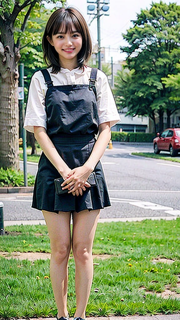 Highest quality、masterpiece、Japanese beautiful girl、Short Bob Hair、15-year-old junior high school student、low length、Casual summer outfit、Small breasts、Shooting in the open air、Front view from the knees up