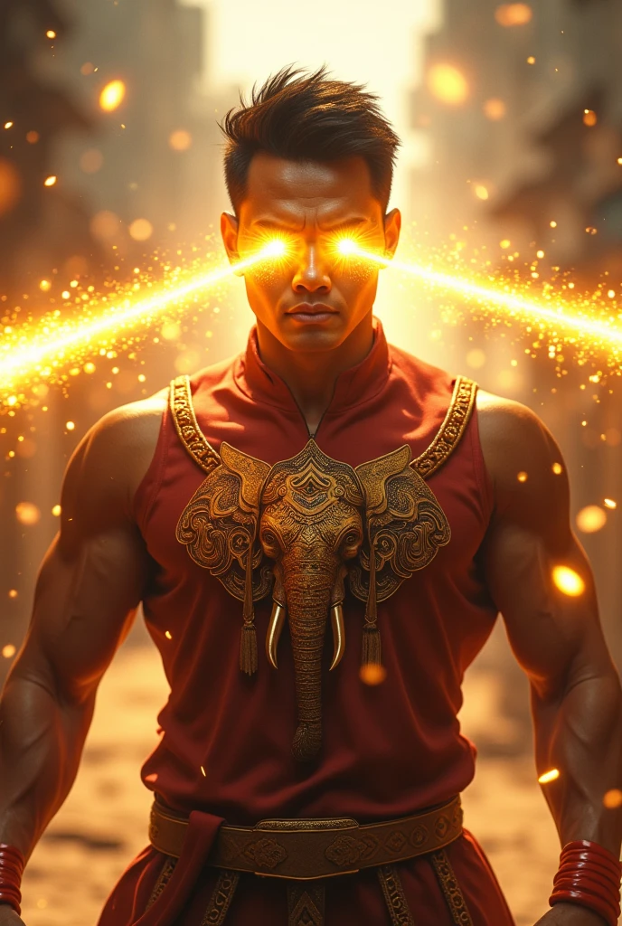 Thai Superman shoots gold lasers from his eyes and has an elephant symbol on his shirt.