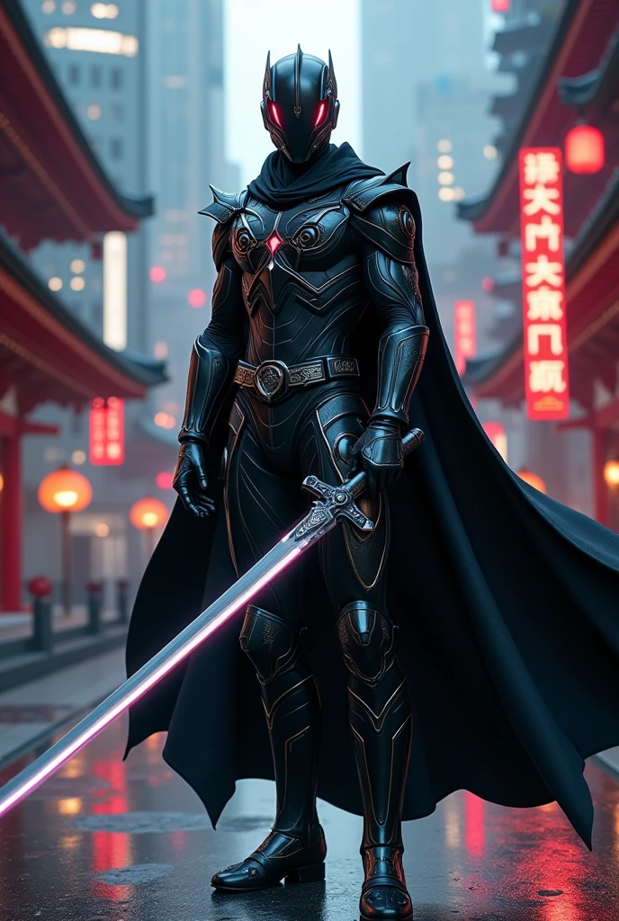 Kamen Rider is inspired by ninjas, with black costumes, long capes and masks covering the face. The main weapon is a laser sword. Style: traditional, modern