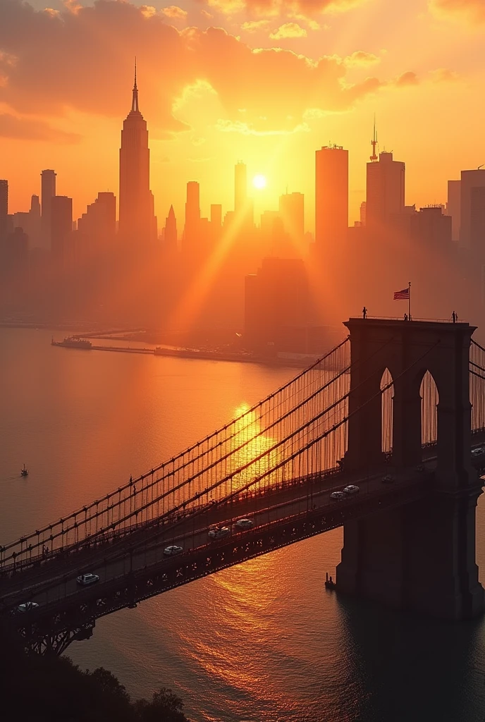 Looks Sun rise on bridge in new York city 