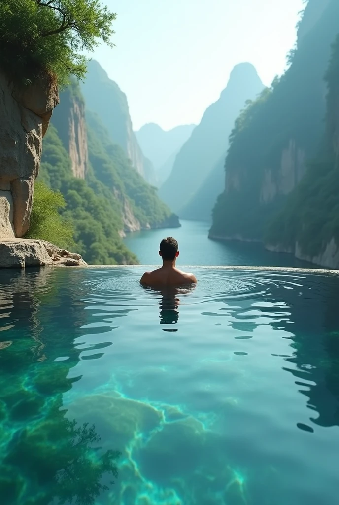 Natural Infinity pool with man