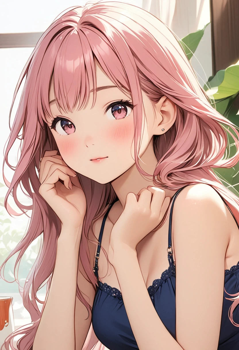 ((masterpiece))、(((Highest quality)))、((Super detailed))、((An illustration))、Attention to detail、Highly detailed CG unity 8k、High resolution、美しいAttention to detail目、Attention to detail、美しいAttention to detail目, (Hair Ribbon:0.4), Pink Eyes,(((whiteいお団子ヘアー))),(((whiteいお団子ヘアー))),(((Pink long hair))),Small breasts、Short camisole、Crop shirt、Off the shoulder、white、art、anime、An illustration