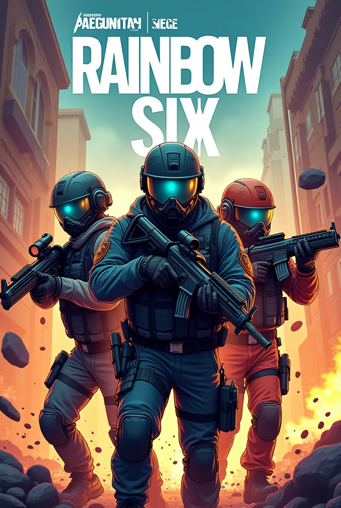 make a tumb for a youtube video of raimbow six siege much funnier put some letters with the name raimbow six kind of mixed with the scene