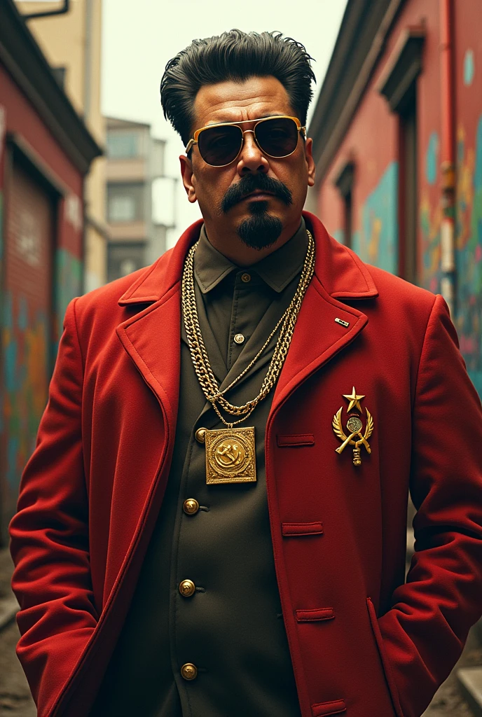 Joseph Stalin dressed as a rapper for a rapper album