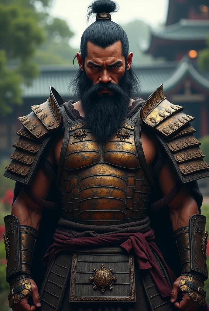 無精ひげを生やした筋肉質のJapan戦士, He had black hair and blood on his face., Wearing armor, watching the audience, 1 person, Upper Body, Detailed facial features, Masculine, Fantasy art, Xianxia style, Cinema Lighting, Dramatic Shadows, Calm colors, Realistic, masterpiece, 8k, Very detailed、Japan、Sengoku、Military commander、Oda Nobunaga、kimono、kimono、Castle Background