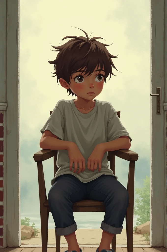 A boy sitting on the chair 