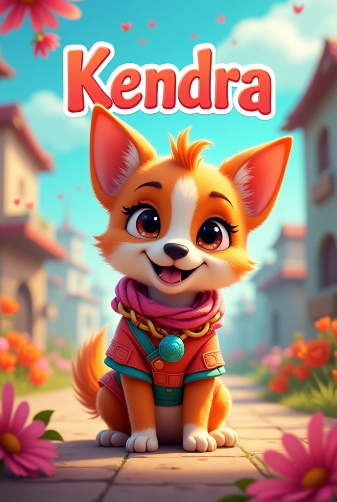 Create a flipbook cover Add Kendra's name to the cover (Write the name in Spanish) at the top center of title.
adding a pet that is animated with clothes but is not fictional and is colorful.