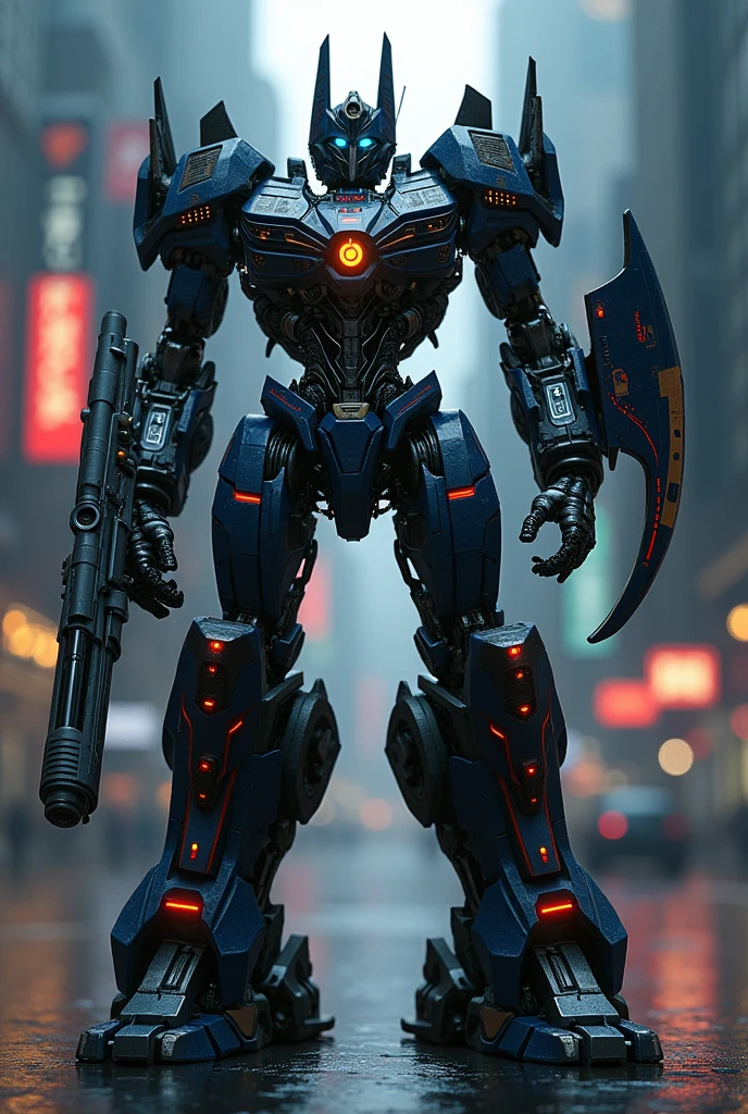 1 extremely detailed megatron decepticon robot. Organic form , one eyes robot.stripe fon logo" Jpj "highly detailed cybernetic mech, intricate biomechanical machinery, industrial metallic textures, complex sci-fi design, Megatron Nissan GT-R 35 striking pose, intense expression, glowing energy effects.samurai head, bat form . dramatic cinematic lighting, epic dramatic composition, moody dark color palette, (best quality,4k,8k,highres,masterpiece:1.2),ultra-detailed,(realistic,photorealistic,photo-realistic:1.3. bazooka on hand. Police stripe. White black. Police sirens. Michael bay. Travis Scott.