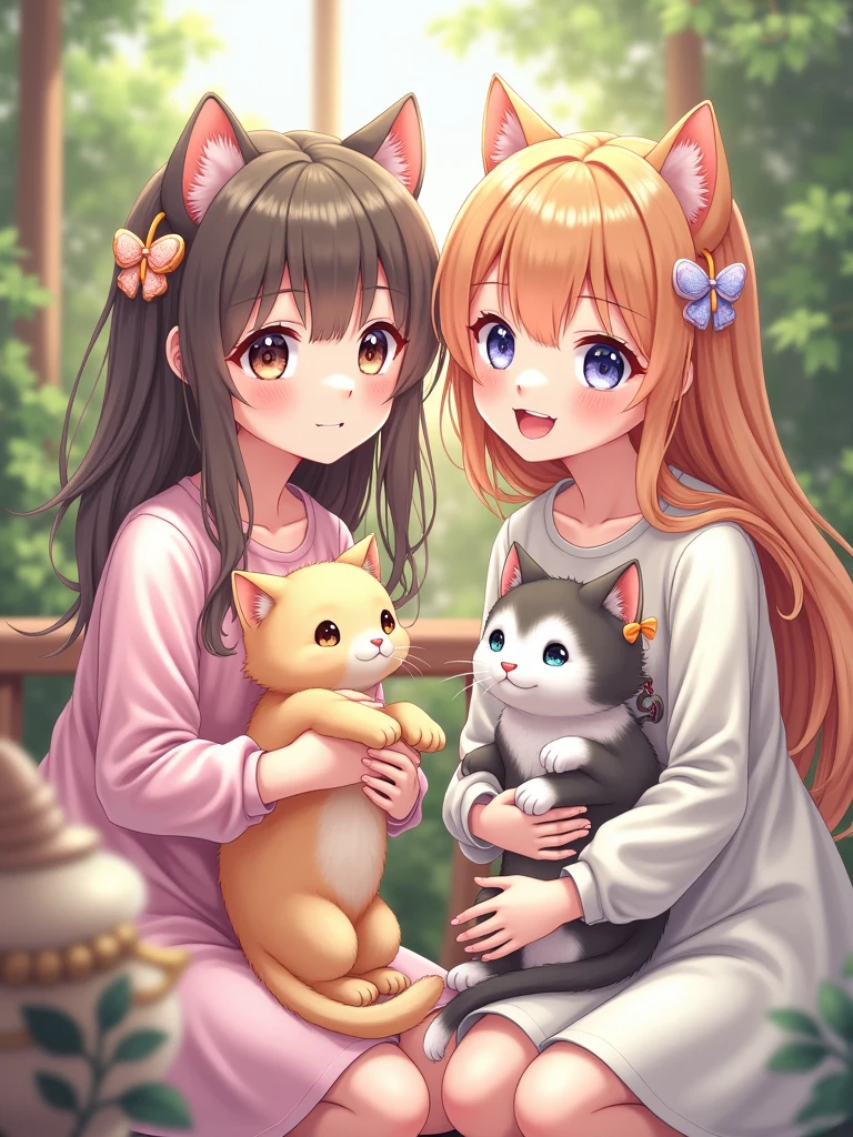 Anime girls with cats