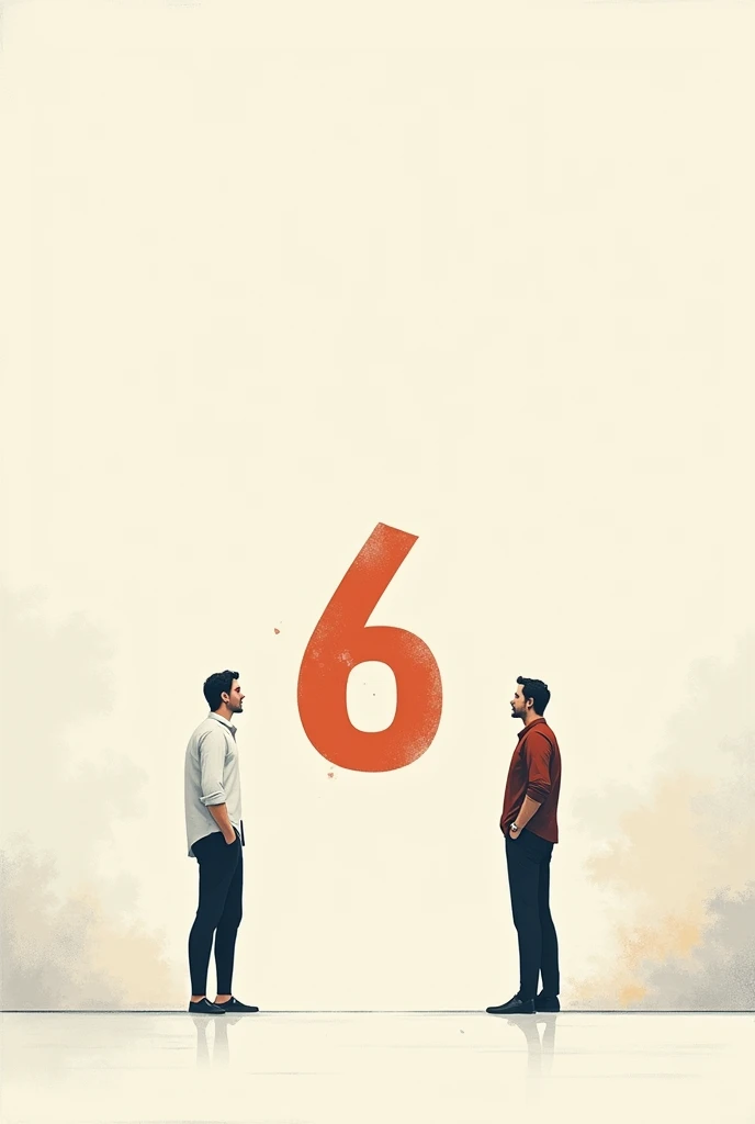 Create an illustration about effective communication, but it's about two people seeing 6 and 9 from a different perspective because the 6 is on the ground and they are looking at it from a different side, and that the person on the right says it's 6 and the person on the left saying it looks 6 because it's ok your side when in the left it looks like 9 and that they understand that they see different because their angles are different.