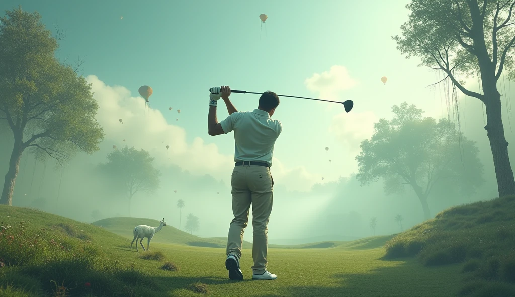 Man playing golf.,Surreal photos