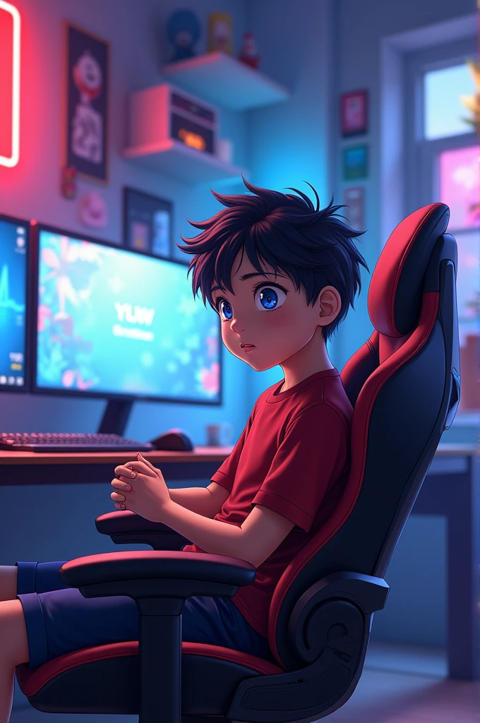 Gaming room
A anime young boy sitting on the gaming chair with fold his hand