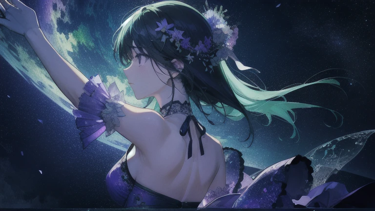 hope、green、Purple light、ephemeral、Spectacular views、night、star、beautiful、move、water、dark、photograph、Stylish