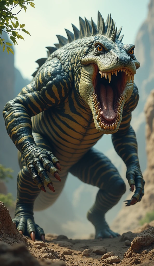 Zebra and crocodile hybrid production result, body shape crocodile, roaring and big teeth, body muscle