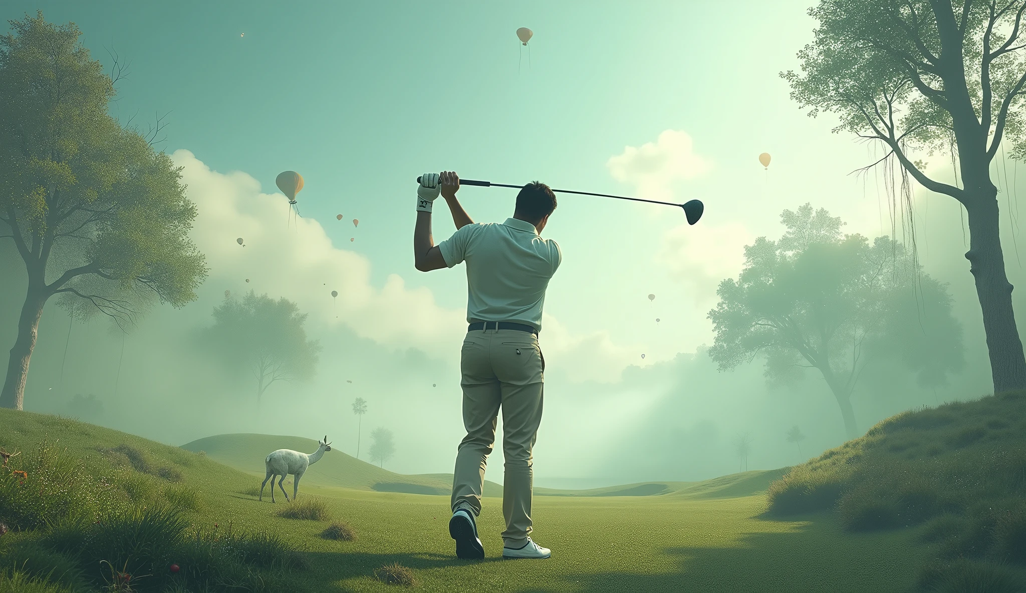 Man playing golf.,Surreal photos