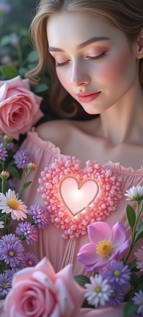 With flowers and heart