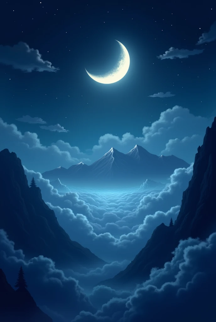 Crescent moon in the sky、There are clouds and mountains in the background, Moonlit Night dreamy atmosphere, Beautiful moonlight night, Moonlit Night sky, Beautiful moonlight, Moonlight Background, Beautiful moonlight, Moonlit Night, Crescent moon in the background, Moonlit Nightscape, night sky with moon, Moonlight at night, Moonlit Sky, ✨🕌🌙