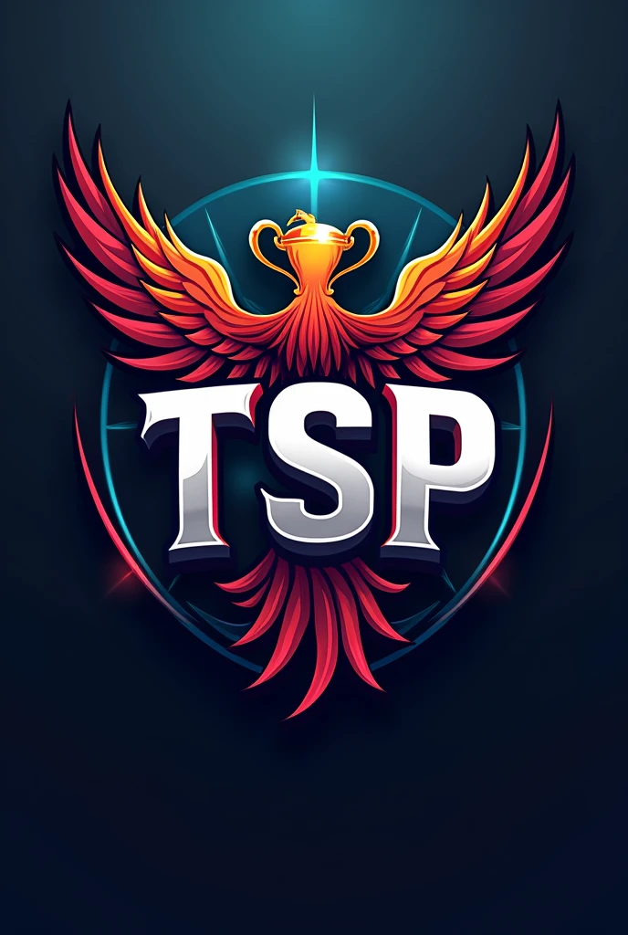 Gamer logo that says TSP that has a victory cup and a Phoenix