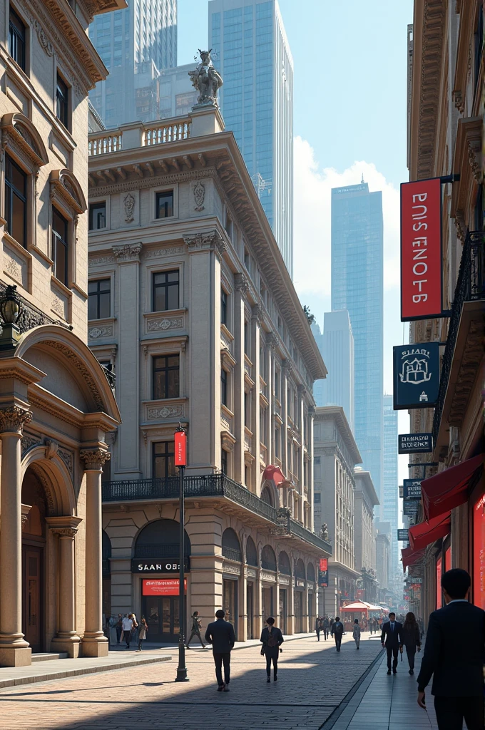 Renaissance period buildings with modern business symbols