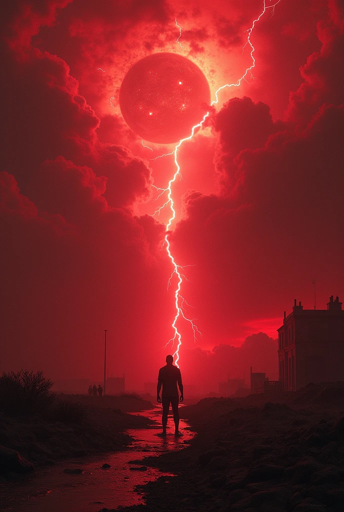 The Destruction of the Earth、Eerie red sky、Red-black clouds、Countless Thunders