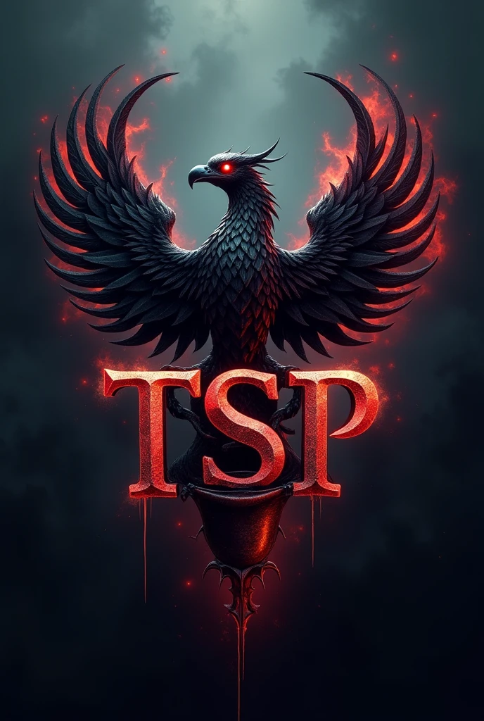 Gamer logo that says TSP that has a victory cup and a rock and horror style Phoenix 
