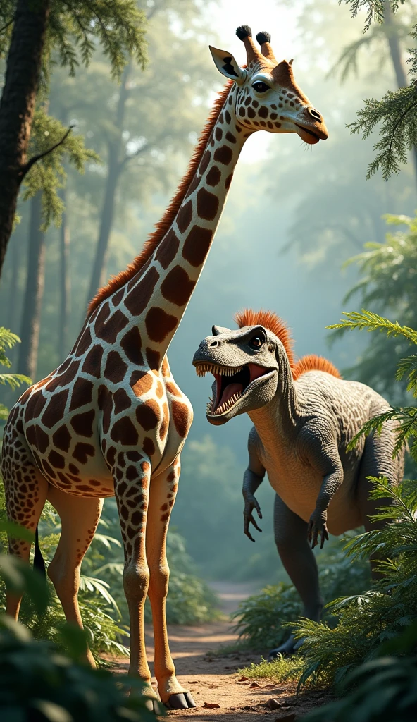 Giraffe and dinasor in one frame