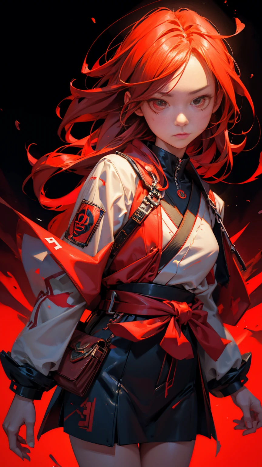 A Japanese girl with a Shocked face, Lost Money, bad trader, Girl trading and losing money. Shocked face, Hopeless, Red color theme, bitcoin evil, 3 d epic illustrations, hyper realistic fantasy bad trader, background artwork of staock exchange, 3 d game art, 3d game art, digital arts, Red theme as facing loss, Girl character design, illustration daily deviation, game art, losing control, greedy