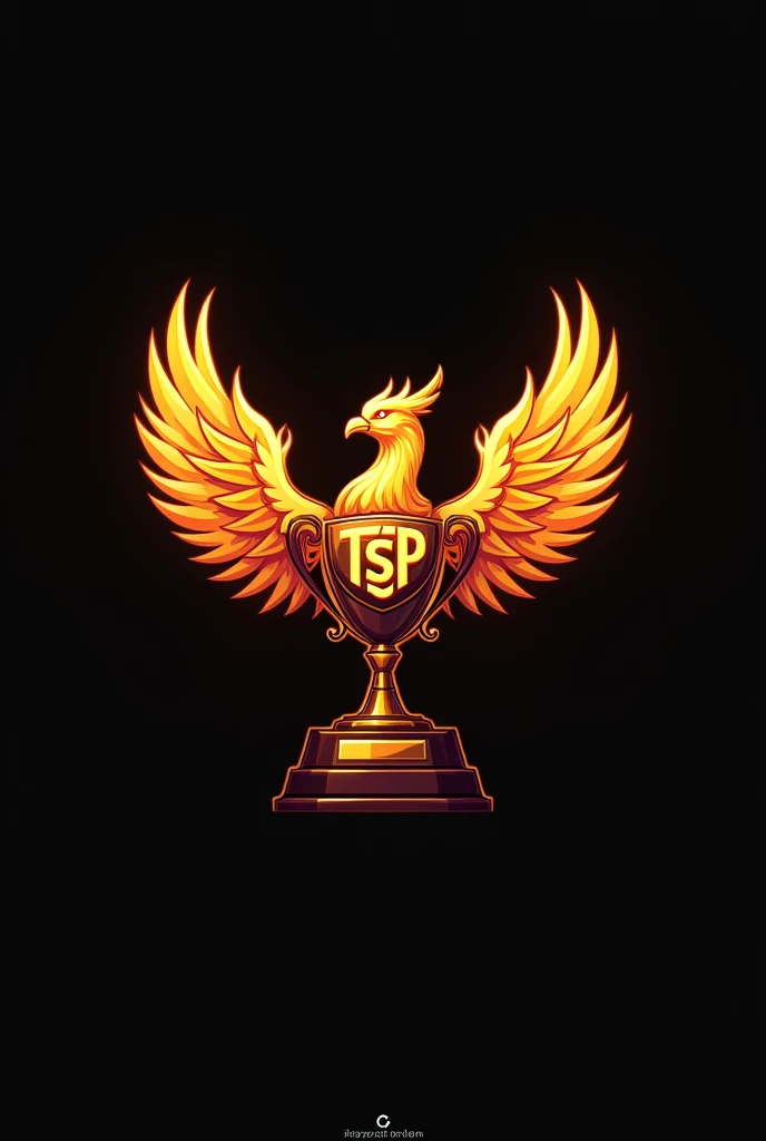 Logo that says TSP that has a trophy and a golden gamer-style Phoenix