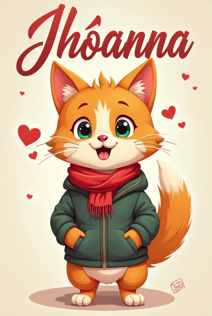 Create a flipbook cover Add Jhoanna's name to the cover (in Spanish) at the top center of title.
adding a domestic female animal that is animated with clothes but is not fictional and is colorful.