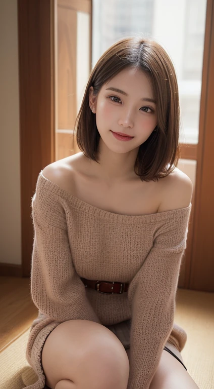 (masterpiece, Highest quality, Very detailed, Best Shadow:1.2), High resolution, ((Cinematic Light)), Hyper Detail, Dramatic Light, Intricate details, Dynamic Angle, (Very detailed CG ユニティ 8k 壁紙:1.2), Shyness,
((masterpiece)), (Very detailed), (Very detailedUnity 8k壁紙), (Realistic Skin), (Realistic photos, Realistic, Photorealistic), Beautiful Japanese Women, Knit dress, Beautiful Hair,Brown Hair, short hair,Beautiful Face, Delicate and beautiful eyes, smile,Beautiful feet,mini skirt,Off the shoulder,See through,Cowgirl