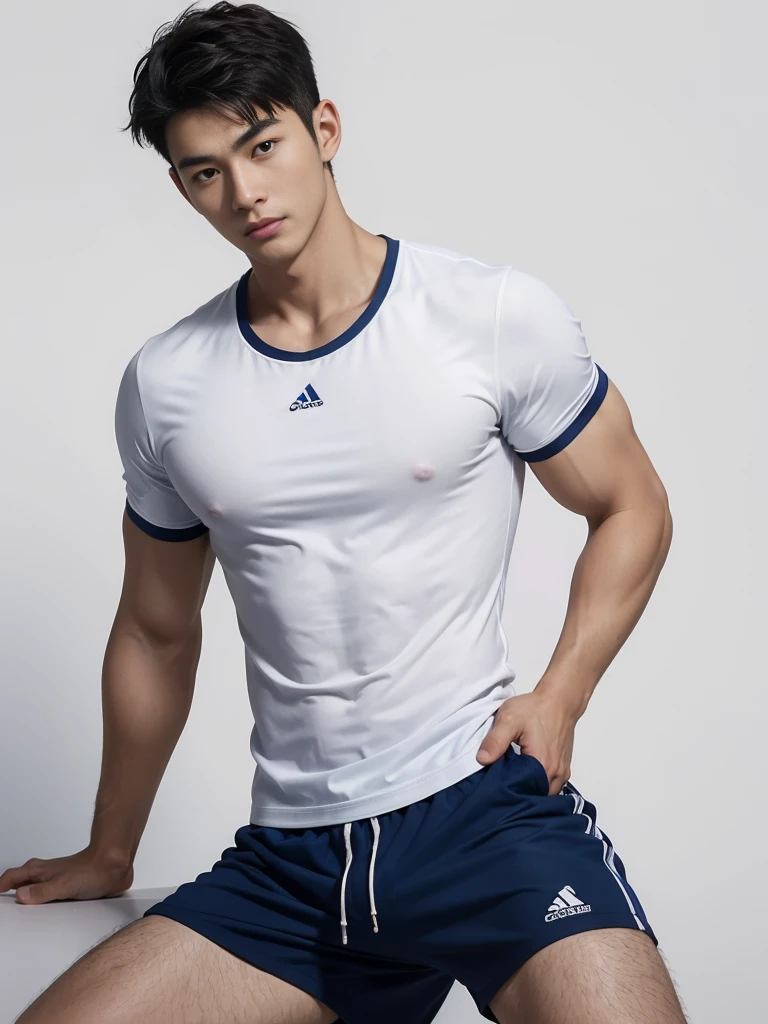 1 Handsome naked Japanese guy ,Sexy pose, A 20 year-old man wearing a Bare chest shirt and Excellent shorts stands against a white background, navy Blue, navy Blue, Sports T-shirt, Blue, Excellent Sportswear, Gorgeous and sexy clothes, Sportswear, Short sleeve, Jinjinshen Blue clothes, Tall young man, Tennis suits, Wearing Sportswear, dark Blue decorative clothing,male,Bare chest,Full chest muscles,Swelling of chest muscles,Six-pack,Hips, Handsome,High,Muscles look good,hairy body,Sexy expression, Wheat complexion,black eyes(thin eyes 1:3),Full body image, Excellent, perfect dick shape, Perfect hand details,Detailed you, , Mostly juicy ass, The opening of your legs