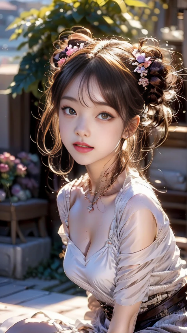 ((1girl)), masterpiece, best quality, super fine illustration, highly detailed beautiful face, looking at viewer, 1girl, belt, closeup, looking at viewer, 4k, high res, ribbon, firis mistuld, blush, pov, twintail hair, white background, simple background, thick outline, purple eyes, blood, brown hair, chibi, love expression, brown hair, shirtless, sensual, naked, perky breasts, small breasts, nipples, topless, full body.