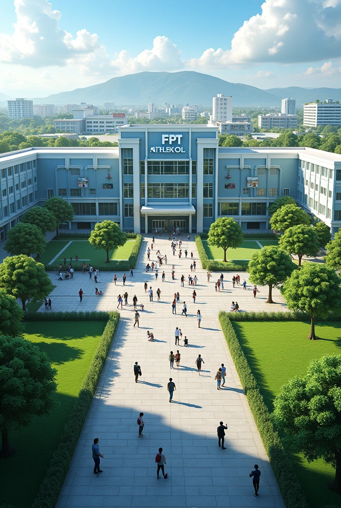 Create a picture of the high school with the logo "FPT"