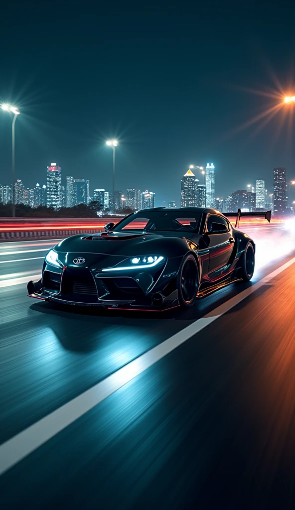 Car photography, RAW photo, Veilside Supra, toyota, Capital Expressway Battle at Night, Long Exposure, 