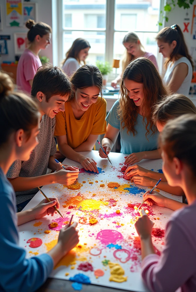 Teenagers decorating works