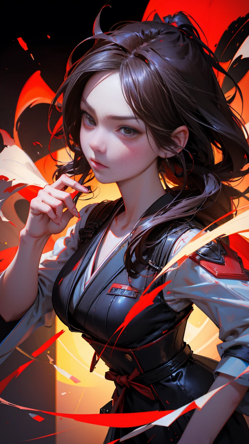 A Japanese girl with a Shocked face, Losing Money in trading, bad trader, losing control, Shouting, Worried, Red color theme, bitcoin evil, 3 d epic illustrations, hyper realistic fantasy bad trader, background artwork of stock exchange, 3 d game art, 3d game art, digital arts, Girl character design, illustration daily deviation, game art, losing control, greedy