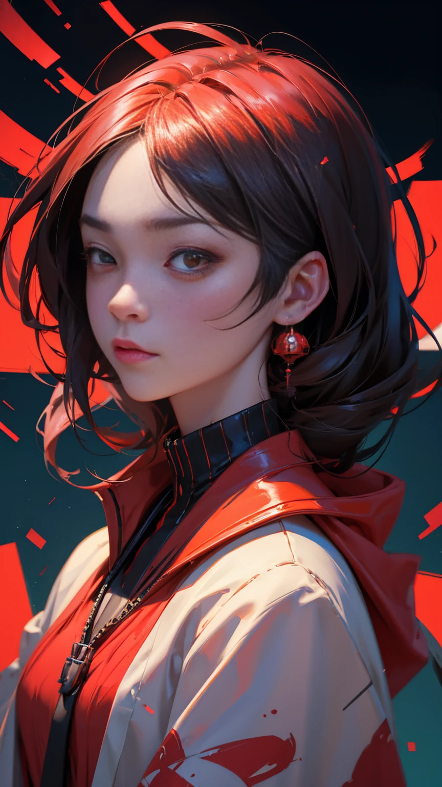 A Japanese girl with a Shocked face, Losing Money in trading, bad trader, losing control, Shouting, Worried, Red color theme, bitcoin evil, 3 d epic illustrations, hyper realistic fantasy bad trader, background artwork of stock exchange, 3 d game art, 3d game art, digital arts, Girl character design, illustration daily deviation, game art, losing control, greedy