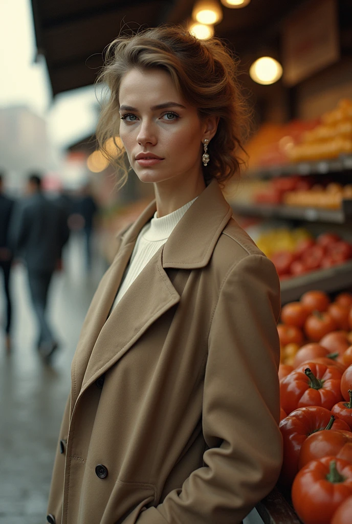 30 year old color photograph (German woman:1.3), chic, (within a stock:1.3), at night, flat lighting, (Smooth Saturation:1.2), analog style,