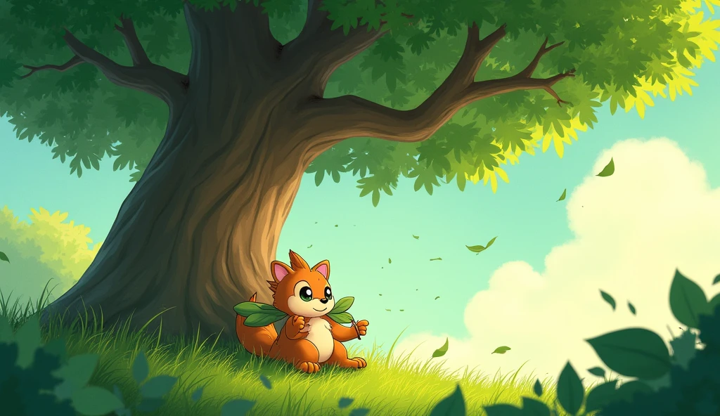 Griffiths and trees:
Griffey is eating leaves from a tall tree, surrounded by greenery and greenery.