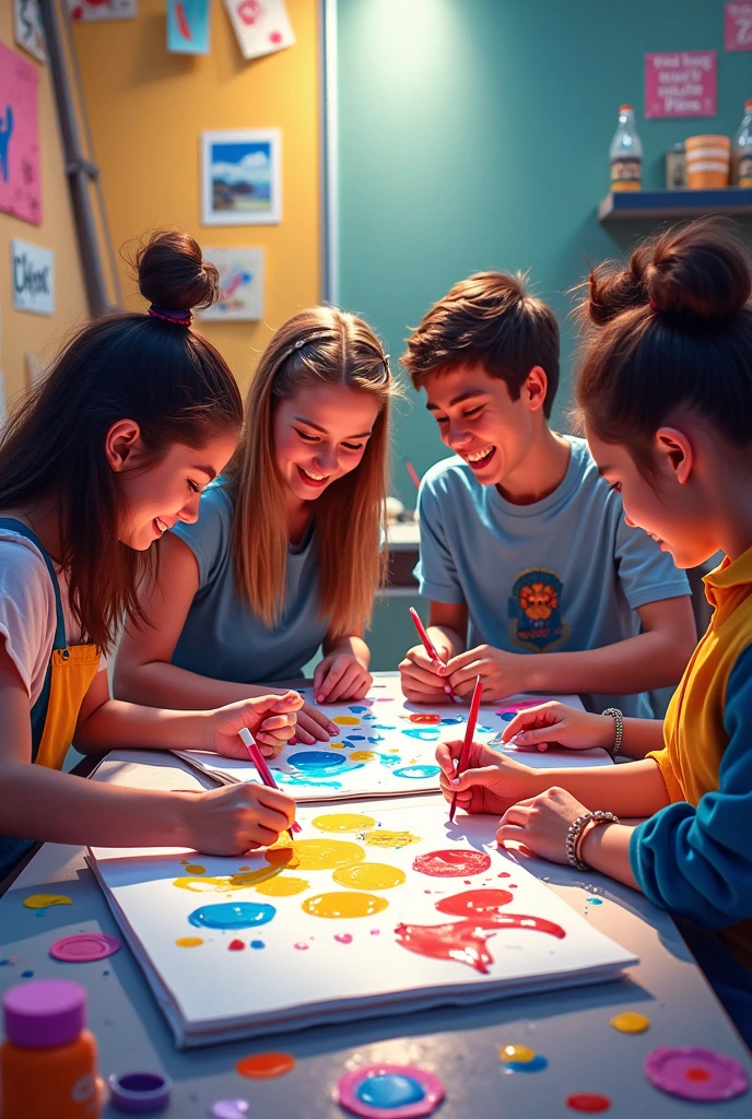 Teenagers decorating works