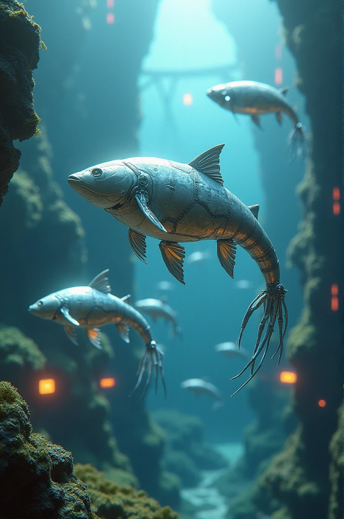 Fish mixed with robots