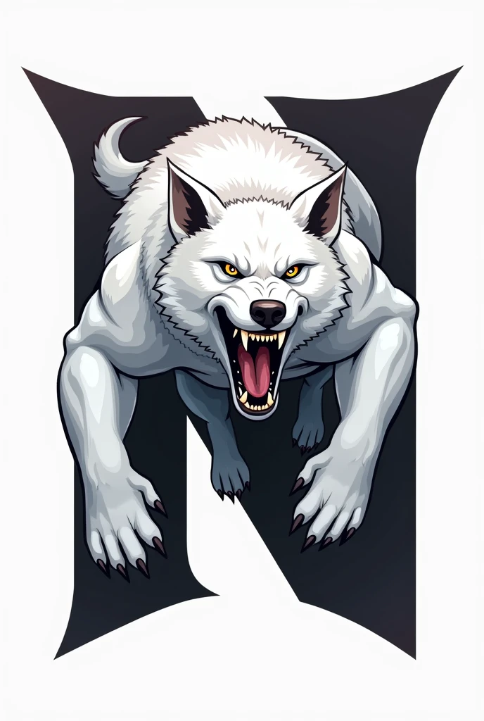 The letter N has a picture of a fierce white dog.