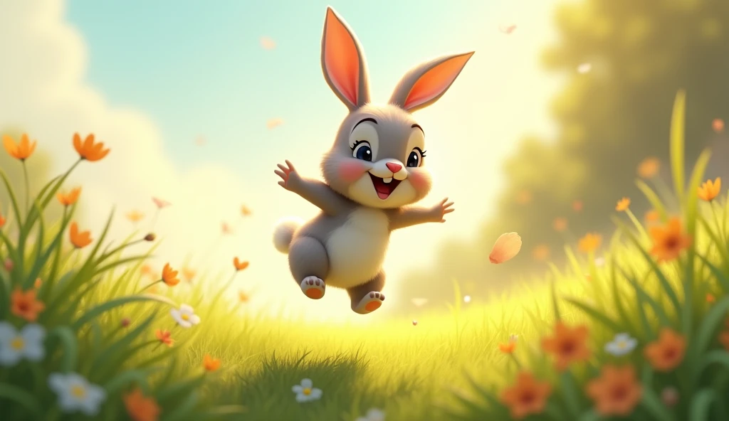 A little rabbit (Guddu) Who is jumping for joy in the field. Her face has a look of innocence and happiness.