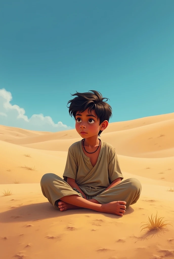 A boy sitting on the thar