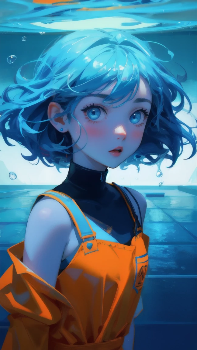 A humorous and exaggerated scene featuring a panicked young girl , with blue-themed colors dominating the image. The girl is trapped in a pool of liquid, with the words 'STUCK TRANSACTION' hanging above and below her. Surrounding the girl are several small, orange cartoonish creatures, each displaying expressions of shock and surprise as they emerge from the liquid in a chaotic manner. The overall atmosphere is playful and vibrant, with a light-hearted take on the concept of a stalled or stuck transaction in a digital or financial context, using a cool blue color palette